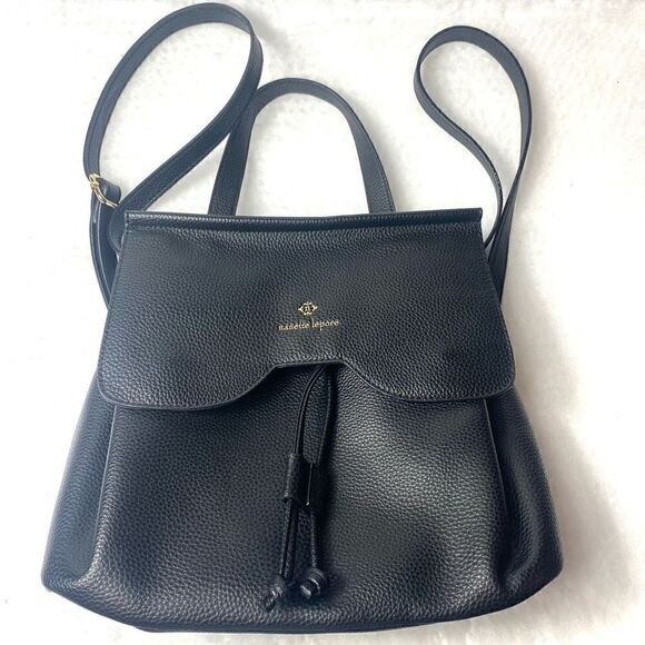 Nanette Lepore Black Faux Leather Arabelle Crossbody Backpack/ Shoulder Bag - Picture 1 of 7